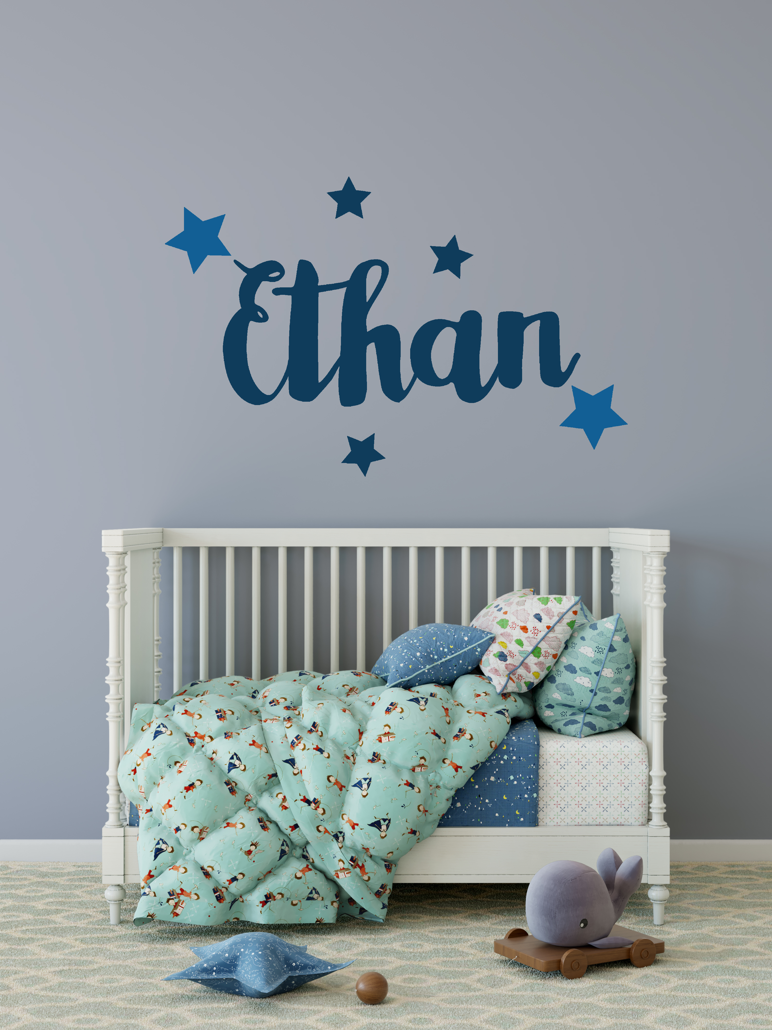 Personalised Name with 32 Stars to apply anywhere on your Wall Vinyl Stickers 