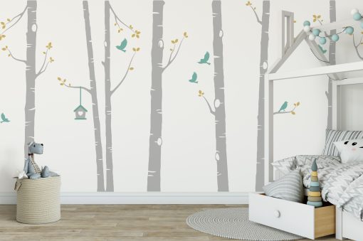 Birch Tree Wall Sticker In Grey